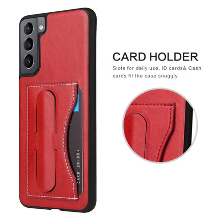 For Samsung Galaxy S21+ 5G Fierre Shann Full Coverage Protective Leather Case with Holder & Card Slot(Red)-garmade.com