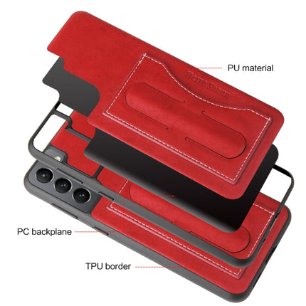 For Samsung Galaxy S21+ 5G Fierre Shann Full Coverage Protective Leather Case with Holder & Card Slot(Red)-garmade.com