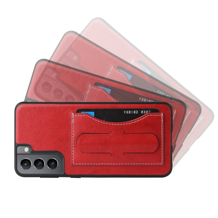 For Samsung Galaxy S21+ 5G Fierre Shann Full Coverage Protective Leather Case with Holder & Card Slot(Red)-garmade.com