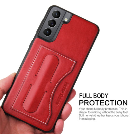 For Samsung Galaxy S21+ 5G Fierre Shann Full Coverage Protective Leather Case with Holder & Card Slot(Red)-garmade.com