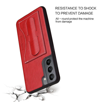 For Samsung Galaxy S21+ 5G Fierre Shann Full Coverage Protective Leather Case with Holder & Card Slot(Red)-garmade.com