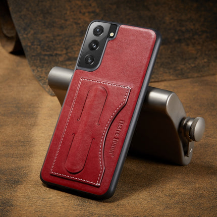 For Samsung Galaxy S21+ 5G Fierre Shann Full Coverage Protective Leather Case with Holder & Card Slot(Red)-garmade.com