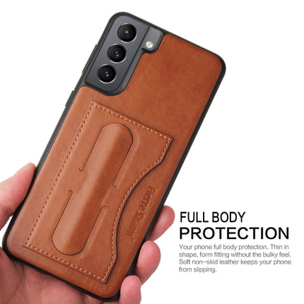 For Samsung Galaxy S21+ 5G Fierre Shann Full Coverage Protective Leather Case with Holder & Card Slot(Brown)-garmade.com