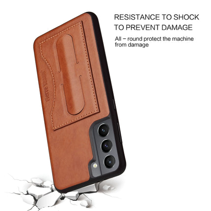 For Samsung Galaxy S21+ 5G Fierre Shann Full Coverage Protective Leather Case with Holder & Card Slot(Brown)-garmade.com