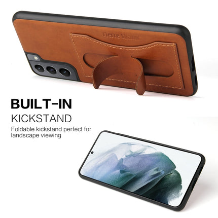 For Samsung Galaxy S21+ 5G Fierre Shann Full Coverage Protective Leather Case with Holder & Card Slot(Brown)-garmade.com