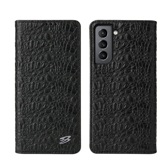 For Samsung Galaxy S21 5G Fierre Shann Crocodile Texture Magnetic Horizontal Flip Genuine Leather Case with Holder & Card Slot(Black)-garmade.com