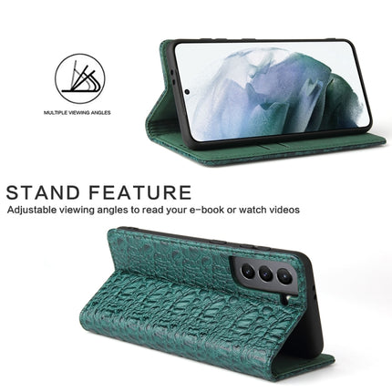 For Samsung Galaxy S21 5G Fierre Shann Crocodile Texture Magnetic Horizontal Flip Genuine Leather Case with Holder & Card Slot(Green)-garmade.com