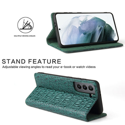 For Samsung Galaxy S21 Ultra 5G Fierre Shann Crocodile Texture Magnetic Horizontal Flip Genuine Leather Case with Holder & Card Slot(Green)-garmade.com