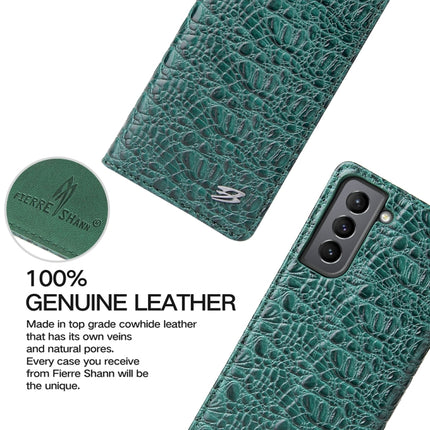 For Samsung Galaxy S21 Ultra 5G Fierre Shann Crocodile Texture Magnetic Horizontal Flip Genuine Leather Case with Holder & Card Slot(Green)-garmade.com