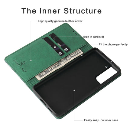 For Samsung Galaxy S21 Ultra 5G Fierre Shann Crocodile Texture Magnetic Horizontal Flip Genuine Leather Case with Holder & Card Slot(Green)-garmade.com