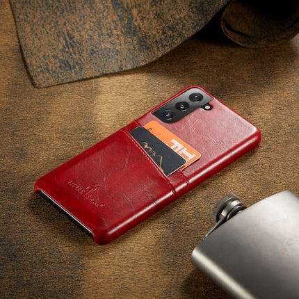 For Samsung Galaxy S21 5G Fierre Shann Oil Wax Texture Leather Back Cover Case(Red)-garmade.com