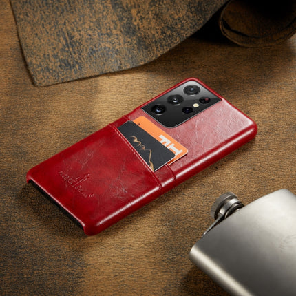 For Samsung Galaxy S21 Ultra 5G Fierre Shann Oil Wax Texture Leather Back Cover Case(Red)-garmade.com