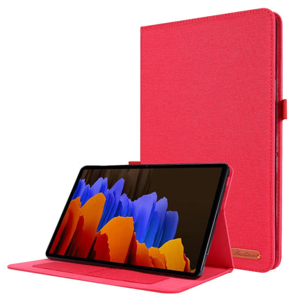 For Samsung Galaxy Tab S8+ / Tab S8 Plus / Tab S7 FE / Tab S7+ / T970 Horizontal Flip TPU + Fabric PU Leather Protective Case with Name Card Clip(Red)-garmade.com