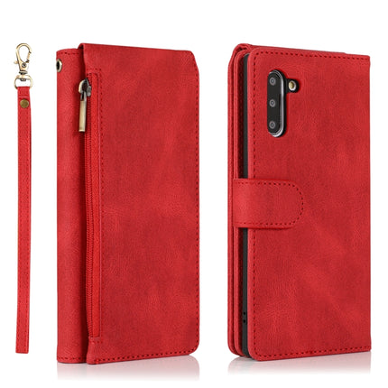 For Samsung Galaxy Note10 Skin-feel Crazy Horse Texture Zipper Wallet Bag Horizontal Flip Leather Case with Holder & Card Slots & Wallet & Lanyard(Red)-garmade.com