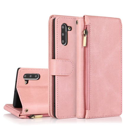 For Samsung Galaxy Note10 Skin-feel Crazy Horse Texture Zipper Wallet Bag Horizontal Flip Leather Case with Holder & Card Slots & Wallet & Lanyard(Rose Gold)-garmade.com