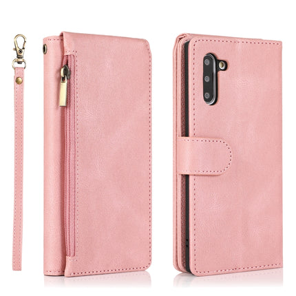 For Samsung Galaxy Note10 Skin-feel Crazy Horse Texture Zipper Wallet Bag Horizontal Flip Leather Case with Holder & Card Slots & Wallet & Lanyard(Rose Gold)-garmade.com