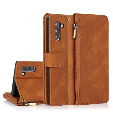 For Samsung Galaxy Note10 Skin-feel Crazy Horse Texture Zipper Wallet Bag Horizontal Flip Leather Case with Holder & Card Slots & Wallet & Lanyard(Brown)-garmade.com