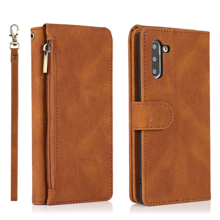 For Samsung Galaxy Note10 Skin-feel Crazy Horse Texture Zipper Wallet Bag Horizontal Flip Leather Case with Holder & Card Slots & Wallet & Lanyard(Brown)-garmade.com