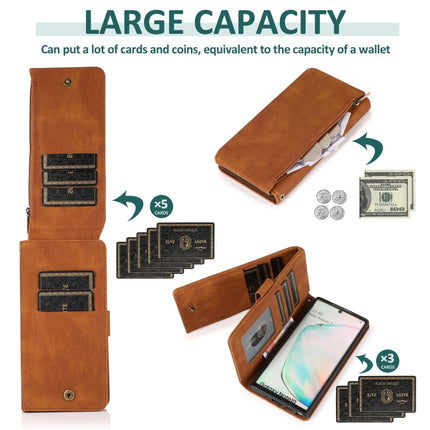 For Samsung Galaxy Note10 Skin-feel Crazy Horse Texture Zipper Wallet Bag Horizontal Flip Leather Case with Holder & Card Slots & Wallet & Lanyard(Brown)-garmade.com