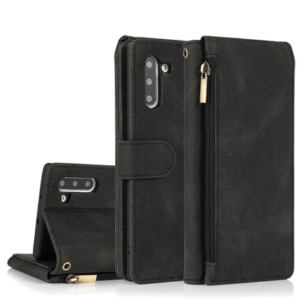 For Samsung Galaxy Note10 Skin-feel Crazy Horse Texture Zipper Wallet Bag Horizontal Flip Leather Case with Holder & Card Slots & Wallet & Lanyard(Black)-garmade.com