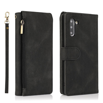 For Samsung Galaxy Note10 Skin-feel Crazy Horse Texture Zipper Wallet Bag Horizontal Flip Leather Case with Holder & Card Slots & Wallet & Lanyard(Black)-garmade.com