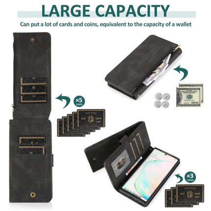 For Samsung Galaxy Note10 Skin-feel Crazy Horse Texture Zipper Wallet Bag Horizontal Flip Leather Case with Holder & Card Slots & Wallet & Lanyard(Black)-garmade.com