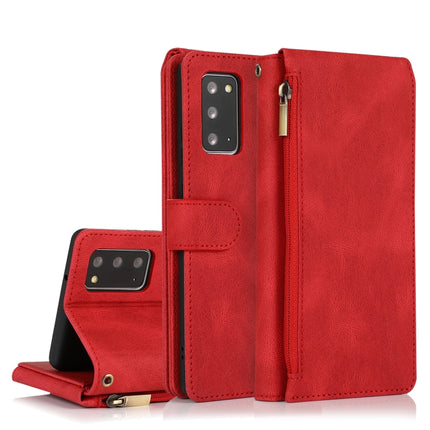 For Samsung Galaxy Note20 Skin-feel Crazy Horse Texture Zipper Wallet Bag Horizontal Flip Leather Case with Holder & Card Slots & Wallet & Lanyard(Red)-garmade.com