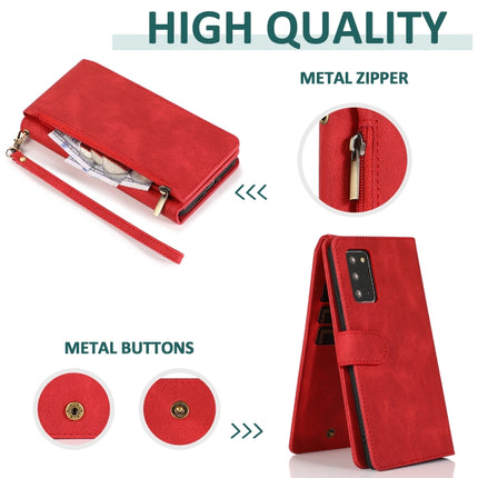 For Samsung Galaxy Note20 Skin-feel Crazy Horse Texture Zipper Wallet Bag Horizontal Flip Leather Case with Holder & Card Slots & Wallet & Lanyard(Red)-garmade.com