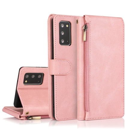 For Samsung Galaxy Note20 Skin-feel Crazy Horse Texture Zipper Wallet Bag Horizontal Flip Leather Case with Holder & Card Slots & Wallet & Lanyard(Rose Gold)-garmade.com