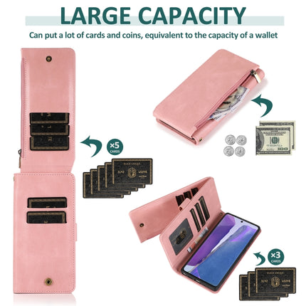 For Samsung Galaxy Note20 Skin-feel Crazy Horse Texture Zipper Wallet Bag Horizontal Flip Leather Case with Holder & Card Slots & Wallet & Lanyard(Rose Gold)-garmade.com