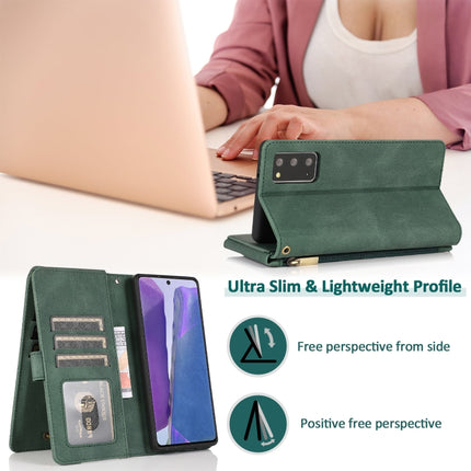 For Samsung Galaxy Note20 Skin-feel Crazy Horse Texture Zipper Wallet Bag Horizontal Flip Leather Case with Holder & Card Slots & Wallet & Lanyard(Dark Green)-garmade.com