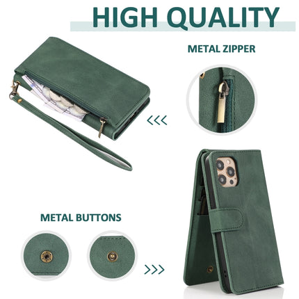 For Samsung Galaxy Note20 Skin-feel Crazy Horse Texture Zipper Wallet Bag Horizontal Flip Leather Case with Holder & Card Slots & Wallet & Lanyard(Dark Green)-garmade.com