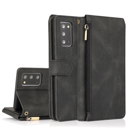 For Samsung Galaxy Note20 Skin-feel Crazy Horse Texture Zipper Wallet Bag Horizontal Flip Leather Case with Holder & Card Slots & Wallet & Lanyard(Black)-garmade.com