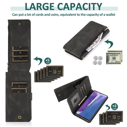 For Samsung Galaxy Note20 Skin-feel Crazy Horse Texture Zipper Wallet Bag Horizontal Flip Leather Case with Holder & Card Slots & Wallet & Lanyard(Black)-garmade.com