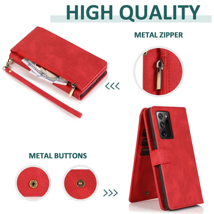 For Samsung Galaxy Note20 Ultra Skin-feel Crazy Horse Texture Zipper Wallet Bag Horizontal Flip Leather Case with Holder & Card Slots & Wallet & Lanyard(Red)-garmade.com