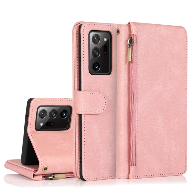 For Samsung Galaxy Note20 Ultra Skin-feel Crazy Horse Texture Zipper Wallet Bag Horizontal Flip Leather Case with Holder & Card Slots & Wallet & Lanyard(Rose Gold)-garmade.com