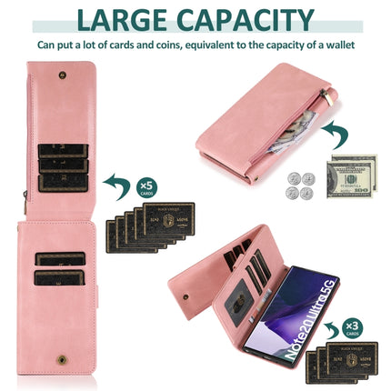 For Samsung Galaxy Note20 Ultra Skin-feel Crazy Horse Texture Zipper Wallet Bag Horizontal Flip Leather Case with Holder & Card Slots & Wallet & Lanyard(Rose Gold)-garmade.com