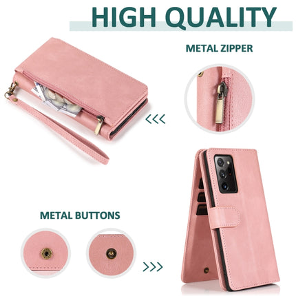For Samsung Galaxy Note20 Ultra Skin-feel Crazy Horse Texture Zipper Wallet Bag Horizontal Flip Leather Case with Holder & Card Slots & Wallet & Lanyard(Rose Gold)-garmade.com