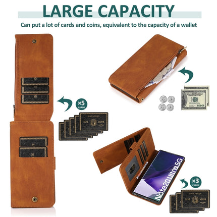 For Samsung Galaxy Note20 Ultra Skin-feel Crazy Horse Texture Zipper Wallet Bag Horizontal Flip Leather Case with Holder & Card Slots & Wallet & Lanyard(Brown)-garmade.com