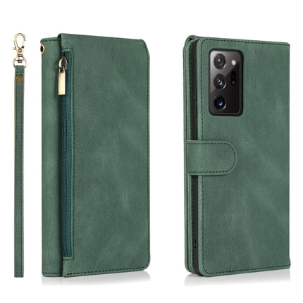 For Samsung Galaxy Note20 Ultra Skin-feel Crazy Horse Texture Zipper Wallet Bag Horizontal Flip Leather Case with Holder & Card Slots & Wallet & Lanyard(Dark Green)-garmade.com