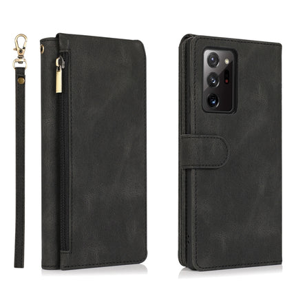 For Samsung Galaxy Note20 Ultra Skin-feel Crazy Horse Texture Zipper Wallet Bag Horizontal Flip Leather Case with Holder & Card Slots & Wallet & Lanyard(Black)-garmade.com
