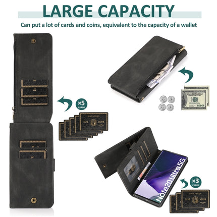 For Samsung Galaxy Note20 Ultra Skin-feel Crazy Horse Texture Zipper Wallet Bag Horizontal Flip Leather Case with Holder & Card Slots & Wallet & Lanyard(Black)-garmade.com