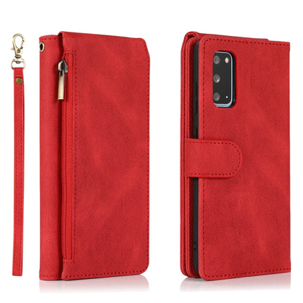 For Samsung Galaxy S20 Skin-feel Crazy Horse Texture Zipper Wallet Bag Horizontal Flip Leather Case with Holder & Card Slots & Wallet & Lanyard(Red)-garmade.com