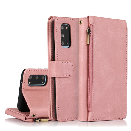 For Samsung Galaxy S20 Skin-feel Crazy Horse Texture Zipper Wallet Bag Horizontal Flip Leather Case with Holder & Card Slots & Wallet & Lanyard(Rose Gold)-garmade.com