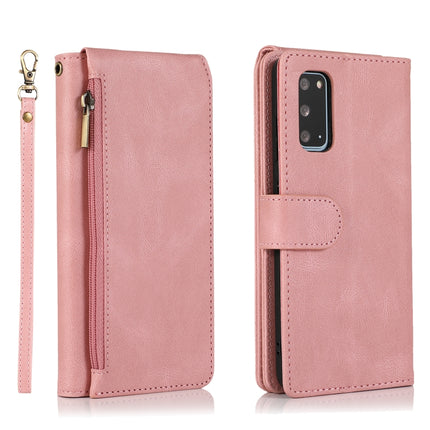 For Samsung Galaxy S20 Skin-feel Crazy Horse Texture Zipper Wallet Bag Horizontal Flip Leather Case with Holder & Card Slots & Wallet & Lanyard(Rose Gold)-garmade.com