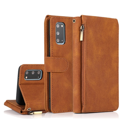 For Samsung Galaxy S20 Skin-feel Crazy Horse Texture Zipper Wallet Bag Horizontal Flip Leather Case with Holder & Card Slots & Wallet & Lanyard(Brown)-garmade.com