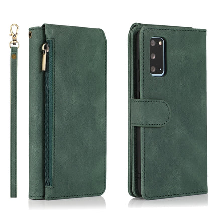 For Samsung Galaxy S20 Skin-feel Crazy Horse Texture Zipper Wallet Bag Horizontal Flip Leather Case with Holder & Card Slots & Wallet & Lanyard(Dark Green)-garmade.com