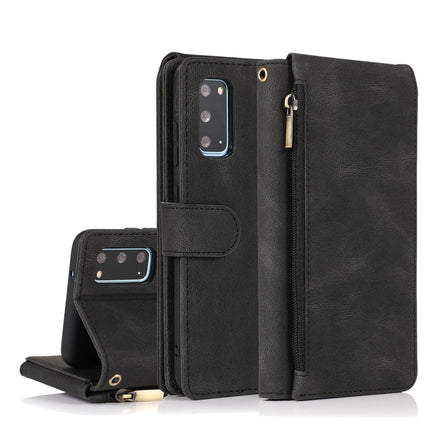 For Samsung Galaxy S20 Skin-feel Crazy Horse Texture Zipper Wallet Bag Horizontal Flip Leather Case with Holder & Card Slots & Wallet & Lanyard(Black)-garmade.com