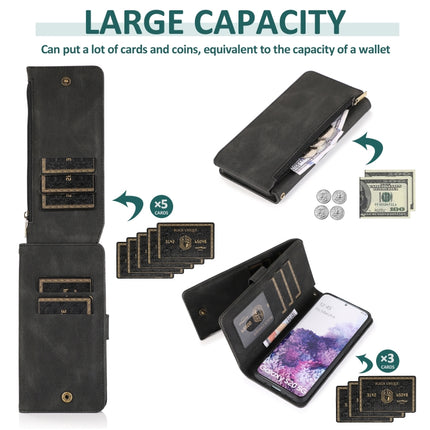 For Samsung Galaxy S20 Skin-feel Crazy Horse Texture Zipper Wallet Bag Horizontal Flip Leather Case with Holder & Card Slots & Wallet & Lanyard(Black)-garmade.com