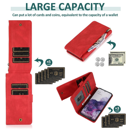 For Samsung Galaxy S20+ Skin-feel Crazy Horse Texture Zipper Wallet Bag Horizontal Flip Leather Case with Holder & Card Slots & Wallet & Lanyard(Red)-garmade.com